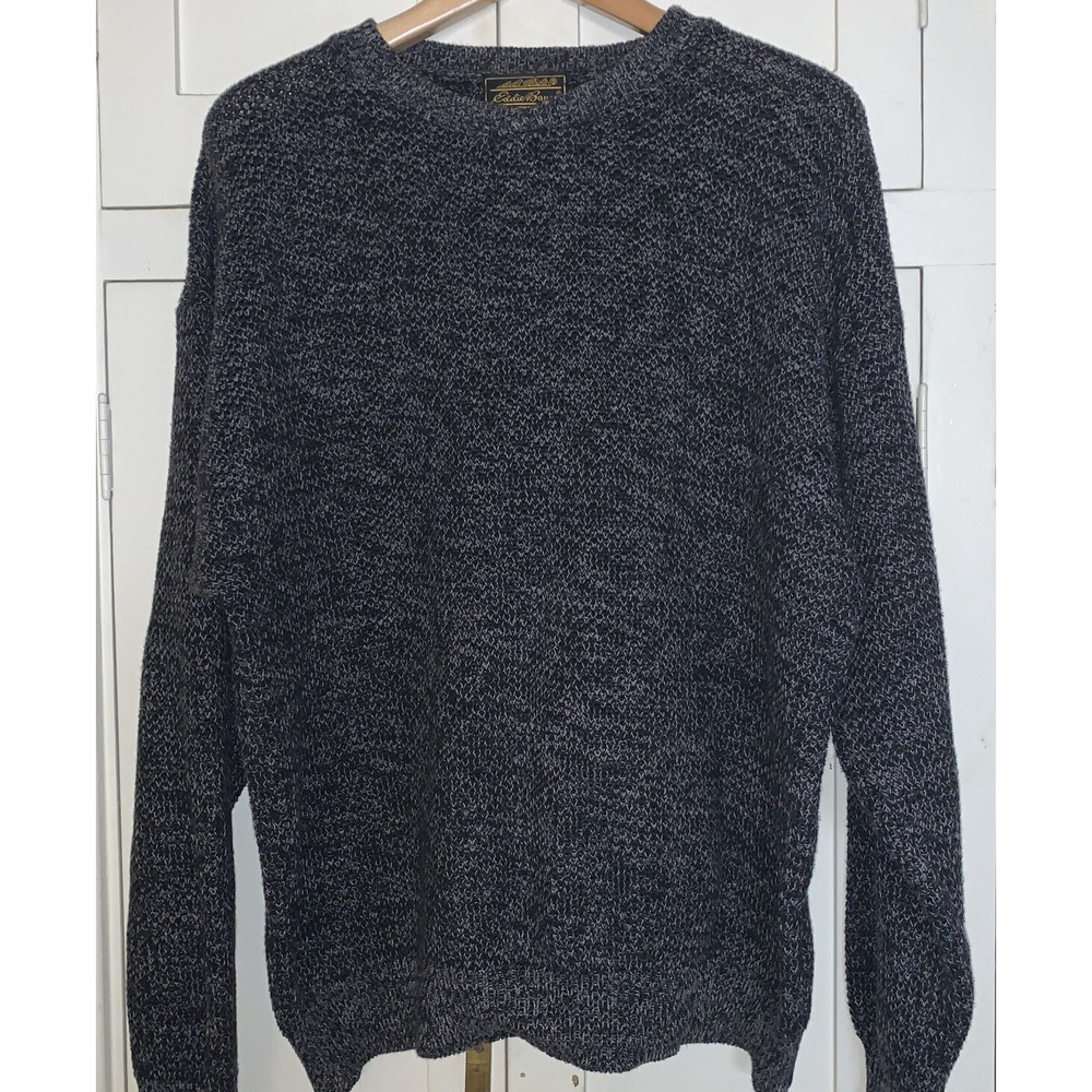 Eddie Bauer 100% Cotton Knit Pullover Crew Neck * Sweater Large Mens Dark Gray
